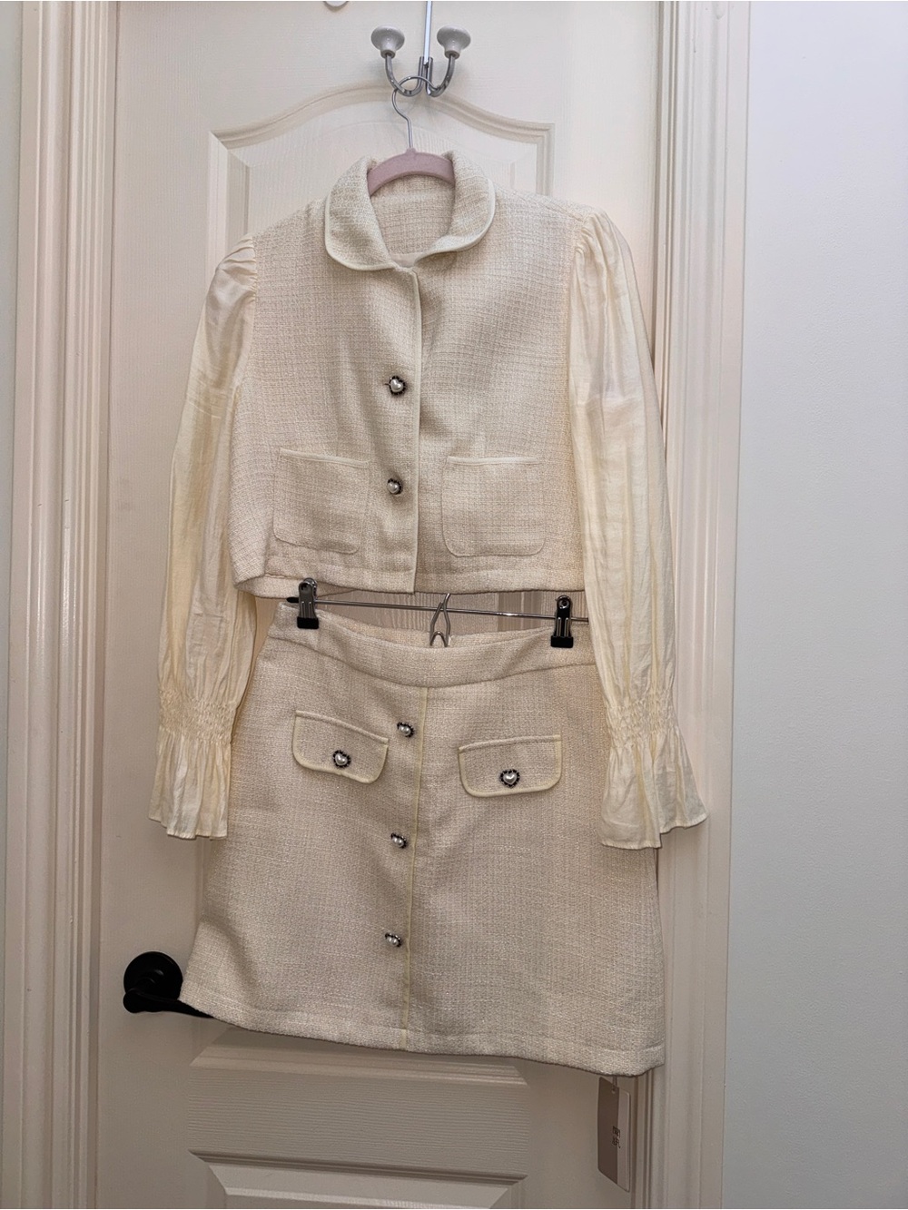 Elegant Cream Tweed Jacket & Skirt Set